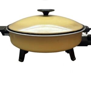 Vintage 70s West Bend Harvest Gold 11” Circle Electric Skillet W/Cord WORKS READ